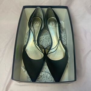 Adrianna Papell | Black Satin Fabric Pointed Toe Embellished Heels Women's 9